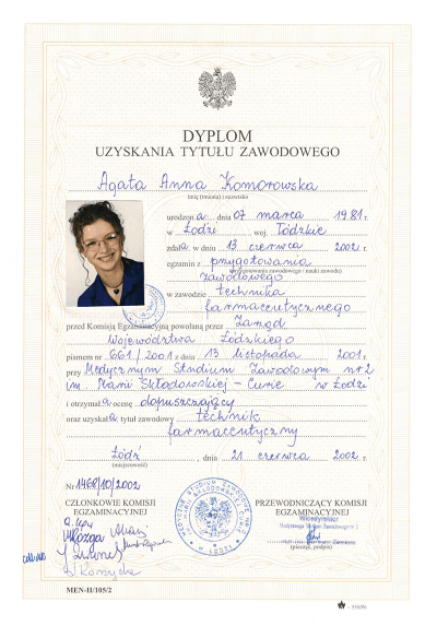 Dyplom uzyskania tytułu zawodowego