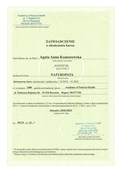 zaświadczenie ukończenia kursu
